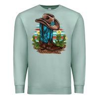 Seafoam western boots and hat cactus leopard serape pattern Premium Sweatshirt - BarkalooDesign