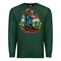 Sports Green western boots and hat cactus leopard serape pattern Premium Sweatshirt - BarkalooDesign