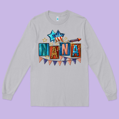 American Nana 4th Of July Long Sleeve Tee Designed By Cowgirlartshop