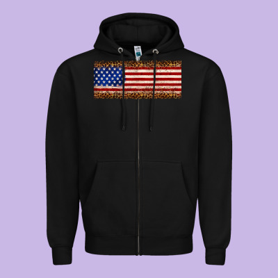 Usa Flag Leopard Zipper Hoodie Designed By Jahusdesignshop
