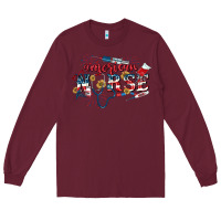 Burgundy American Nurse 4th of July Long Sleeve Tee - CowGirlArtShop