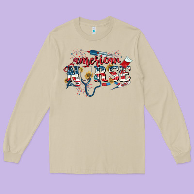 American Nurse 4th Of July Long Sleeve Tee Designed By Cowgirlartshop