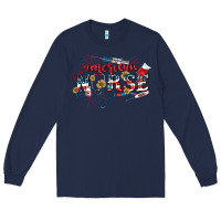 Navy American Nurse 4th of July Long Sleeve Tee - CowGirlArtShop