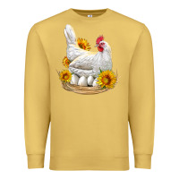 Antique Gold Perched Chicken With Sunflowers Premium Sweatshirt - LillyAllenDesigns