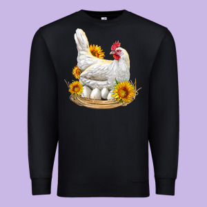 Perched Chicken With Sunflowers Premium Sweatshirt Designed By Lillyallendesigns
