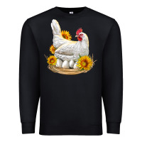 Black Perched Chicken With Sunflowers Premium Sweatshirt - LillyAllenDesigns