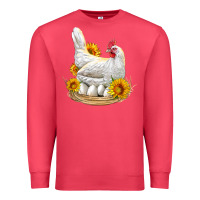 Cardinal Perched Chicken With Sunflowers Premium Sweatshirt - LillyAllenDesigns