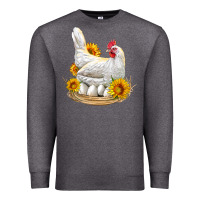 Charcoal Heather Perched Chicken With Sunflowers Premium Sweatshirt - LillyAllenDesigns