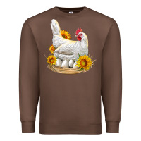 Chestnut Perched Chicken With Sunflowers Premium Sweatshirt - LillyAllenDesigns