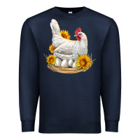 Navy Perched Chicken With Sunflowers Premium Sweatshirt - LillyAllenDesigns