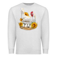 Oatmeal Heather Perched Chicken With Sunflowers Premium Sweatshirt - LillyAllenDesigns