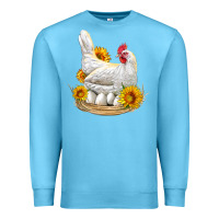 Ocean Blue Perched Chicken With Sunflowers Premium Sweatshirt - LillyAllenDesigns