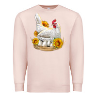 Pale Pink Perched Chicken With Sunflowers Premium Sweatshirt - LillyAllenDesigns