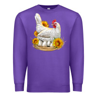 Purple Perched Chicken With Sunflowers Premium Sweatshirt - LillyAllenDesigns