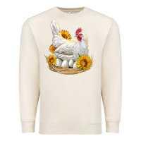 Sandshell Perched Chicken With Sunflowers Premium Sweatshirt - LillyAllenDesigns