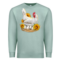 Seafoam Perched Chicken With Sunflowers Premium Sweatshirt - LillyAllenDesigns