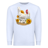 White Perched Chicken With Sunflowers Premium Sweatshirt - LillyAllenDesigns