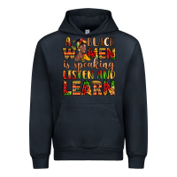Navy a black women is speaking listen and learn Urban Hoodie - LillyAllenDesigns