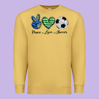 Peace Love Soccer Premium Sweatshirt Designed By Barkaloodesign