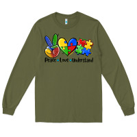 Army Green peace love  cure Long Sleeve Tee - AdoDesignShop