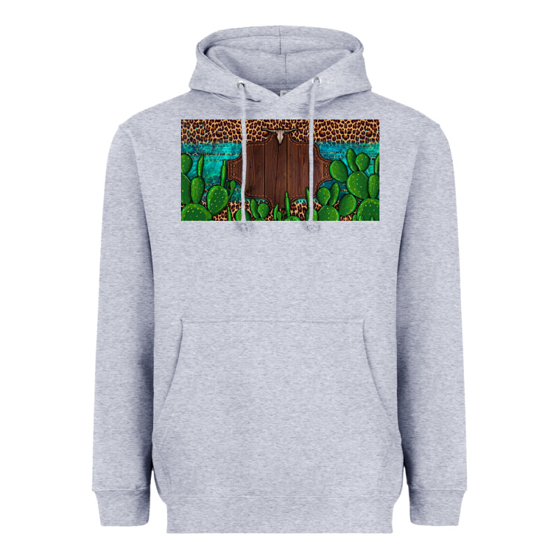 Western Cactus Leopard And Turquoise Custom Nametext License Plate Heavyweight Hoodie by Artiststas | Teevron
