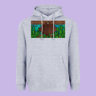 Western Cactus Leopard And Turquoise Custom Nametext License Plate Heavyweight Hoodie Designed By Artiststas