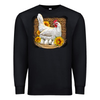 Black perched chicken with sunflowers leopard background Premium Sweatshirt - LillyAllenDesigns