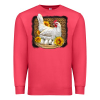 Cardinal perched chicken with sunflowers leopard background Premium Sweatshirt - LillyAllenDesigns