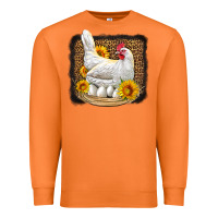 Carrot perched chicken with sunflowers leopard background Premium Sweatshirt - LillyAllenDesigns