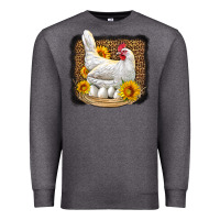 Charcoal Heather perched chicken with sunflowers leopard background Premium Sweatshirt - LillyAllenDesigns
