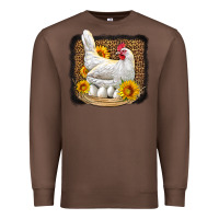 Chestnut perched chicken with sunflowers leopard background Premium Sweatshirt - LillyAllenDesigns