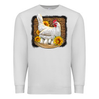Dove Grey perched chicken with sunflowers leopard background Premium Sweatshirt - LillyAllenDesigns