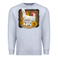 Heather Grey perched chicken with sunflowers leopard background Premium Sweatshirt - LillyAllenDesigns