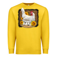 Lemon perched chicken with sunflowers leopard background Premium Sweatshirt - LillyAllenDesigns