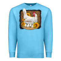 Ocean Blue perched chicken with sunflowers leopard background Premium Sweatshirt - LillyAllenDesigns