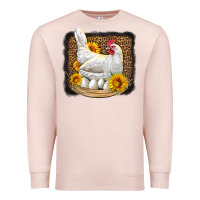 Pale Pink perched chicken with sunflowers leopard background Premium Sweatshirt - LillyAllenDesigns