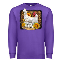 Purple perched chicken with sunflowers leopard background Premium Sweatshirt - LillyAllenDesigns