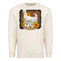 Sandshell perched chicken with sunflowers leopard background Premium Sweatshirt - LillyAllenDesigns