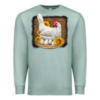 Seafoam perched chicken with sunflowers leopard background Premium Sweatshirt - LillyAllenDesigns