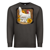 Smoke perched chicken with sunflowers leopard background Premium Sweatshirt - LillyAllenDesigns