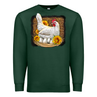 Sports Green perched chicken with sunflowers leopard background Premium Sweatshirt - LillyAllenDesigns