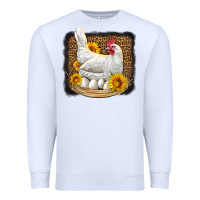White perched chicken with sunflowers leopard background Premium Sweatshirt - LillyAllenDesigns