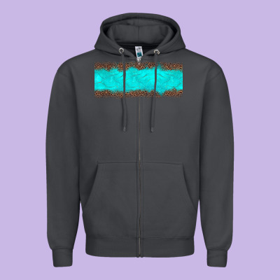 Turquoise Leopard Zipper Hoodie Designed By Jahusdesignshop