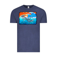 Vintage Denim humpback whale and wave background Vintage Tee - BarkalooDesign