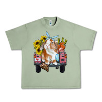 Oil Green easter truck with bunny sunflowers and eggs Urban Heavy Tee - RanaPortraitStore