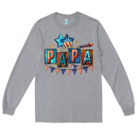 Heather Grey American Papa 4th of july Long Sleeve Tee - CowGirlArtShop