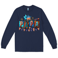 Navy American Papa 4th of july Long Sleeve Tee - CowGirlArtShop