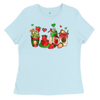 Baby Blue strawberry coffee cups Ladies Tee - AdoDesignShop