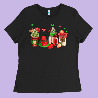 Strawberry Coffee Cups Ladies Tee Designed By Adodesignshop