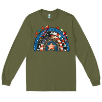 Army Green American rainbow 4th of july Long Sleeve Tee - CowGirlArtShop
